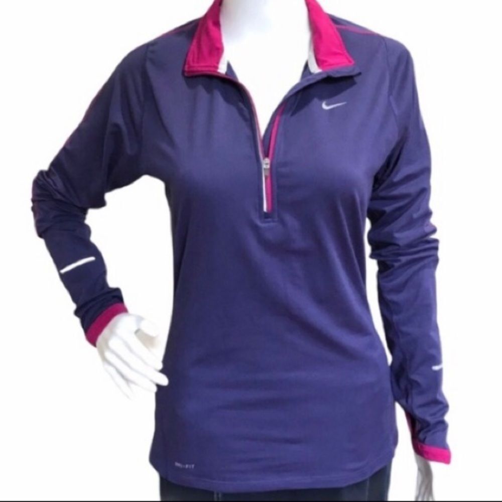 Nike Element Dri-Fit 3/4 Zip Running Pullover Thumb Holes Purple Pink Sz S - Picture 9 of 9
